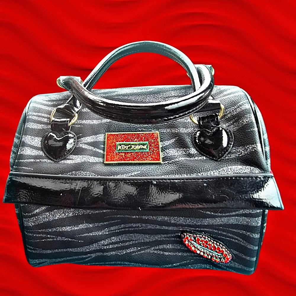 Betsey Johnson Black Satchel with Glossy Finish